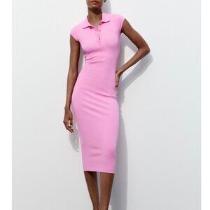 NWT PINK RIBBED POLO MIDI DRESS Size Medium